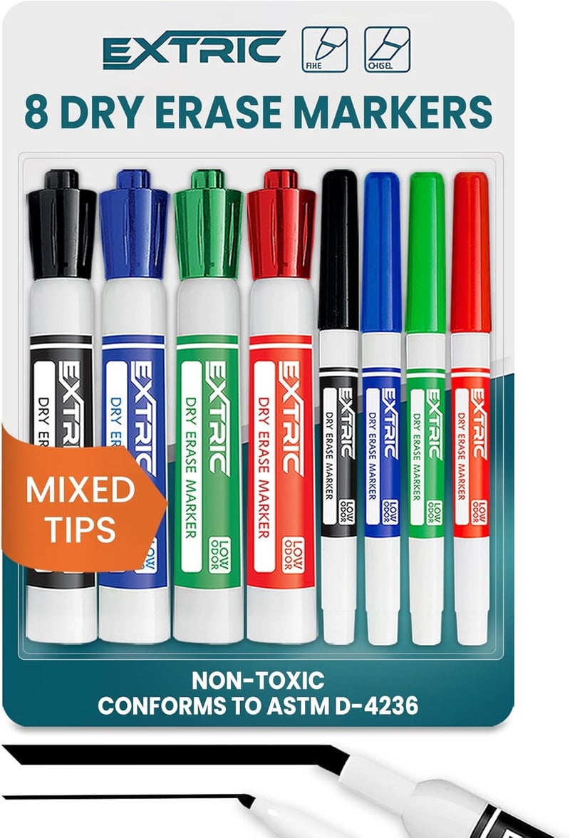 EXTRIC Dry Erase Markers, Whiteboard Markers Fine Tip and Chisel Tip, 8 White Board Marker Dry Erase, Mixed Tip 4 Thick and Thin White Board Marker for School Supplies, Teachers and Students - Image 1